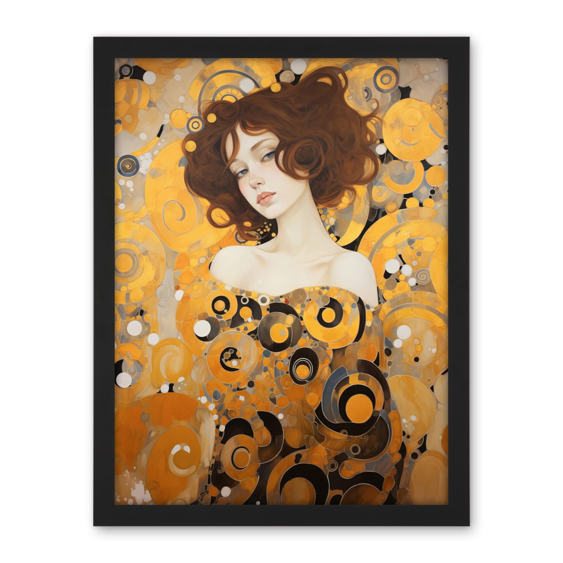 Artery8 Woman Portrait Gustav Klimt Style Oil Painting Gold Brown Artist Muse Art Nouveau Artwork Framed Wall Art Print 18X24 Inch