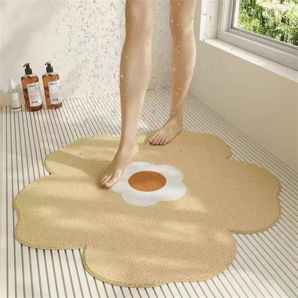 Antypoślizgowa, szybkoschnąca miękka gumowa mata do kąpieli Loofah z kwiatowym wzorem | Beige Daisy,120*120cm