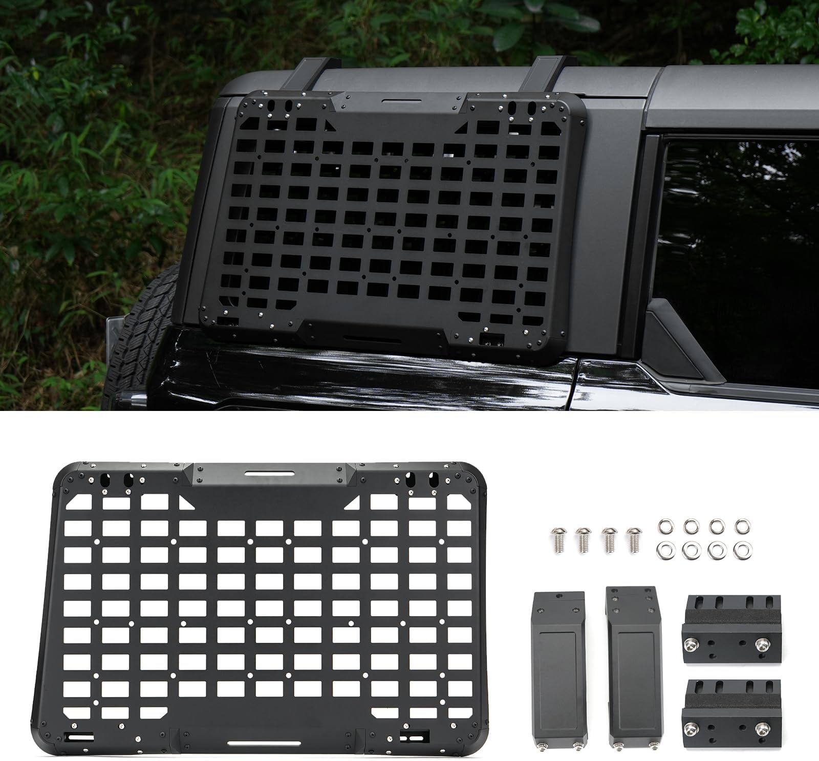Rear Window Molle Storage Panel Flank Kit, Heavy Duty Protective Decoration Compatible with Ford Bronco 2021 2022 2023 2024 4-Door, Compatible with Passenger side, Aluminum Alloy Off-Road Tool Holder