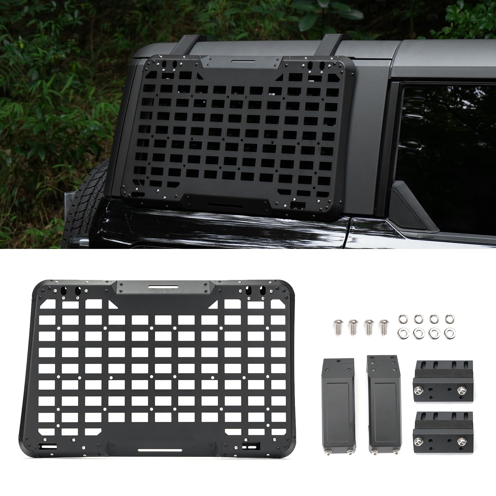 Rear Window Molle Storage Panel Flank Kit, Heavy Duty Protective Decoration Compatible with Ford Bronco 2021 2022 2023 2024 4-Door, Compatible with Passenger side, Aluminum Alloy Off-Road Tool Holder