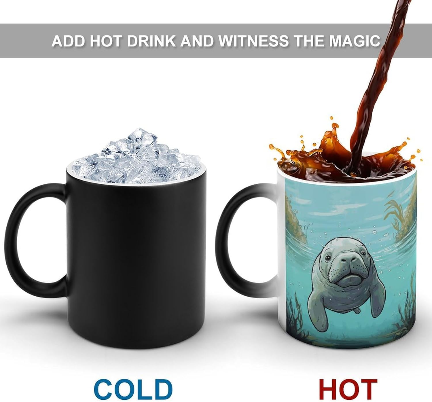 Color Changing Mug Crazy Save Manatee Printed Ceramic Coffee Mug Heat Changing Sensitive Mug Magic Heat Changing Coffee Mug Novelty Coffee Mugs