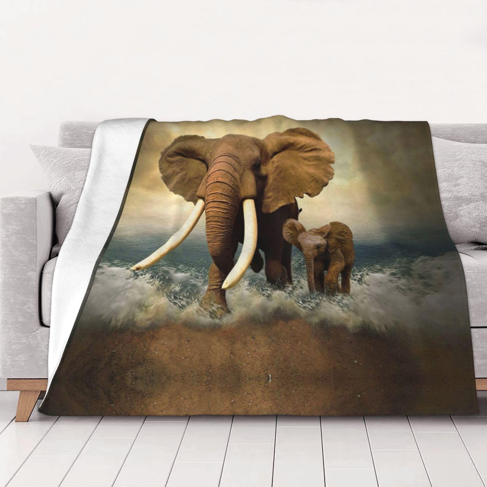 Couverture éléphant en flanelle douce 203x152 cm pour lit et canapé
