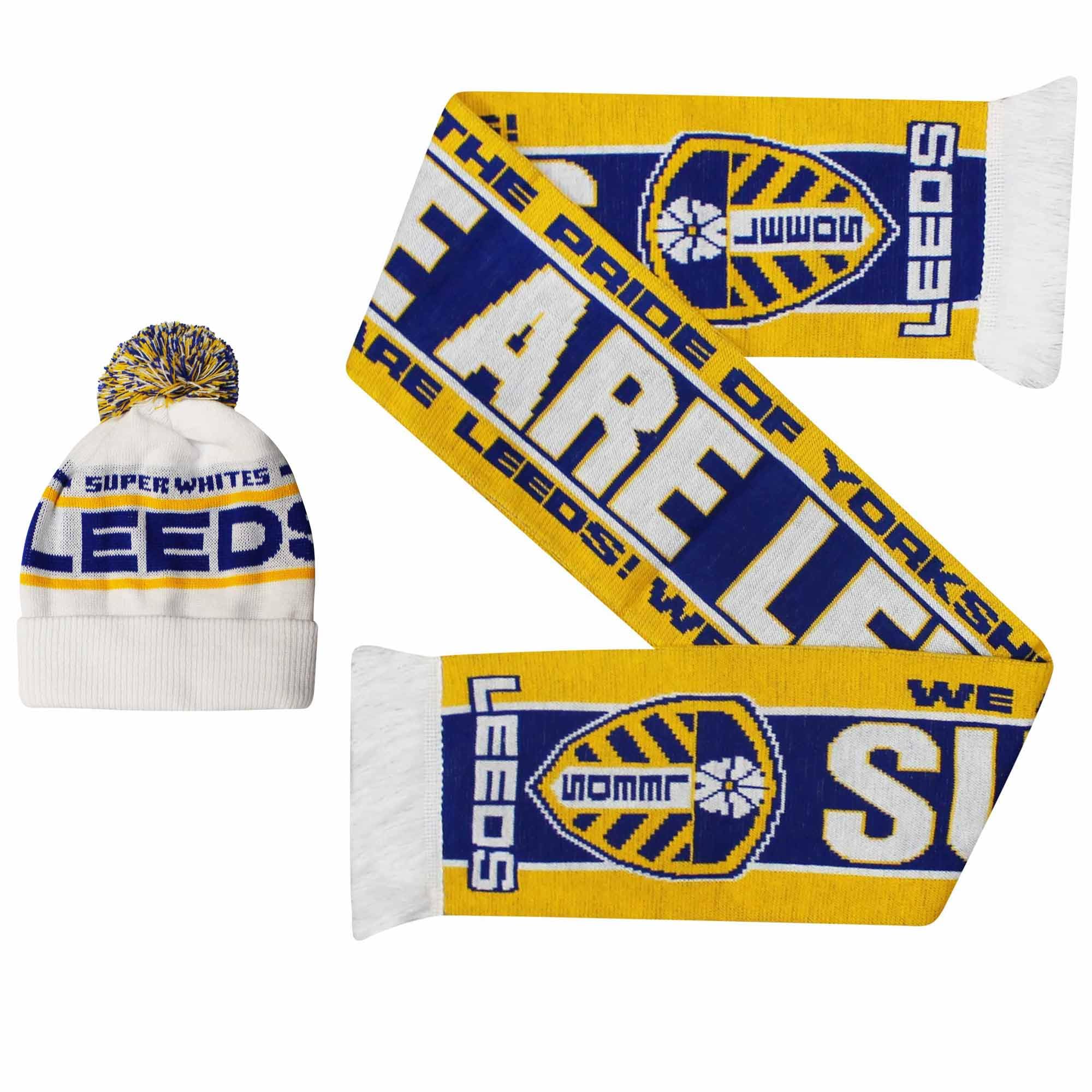 Gifts 4 All Unisex Multicolor Leeds Fans Winter Warmers Ski Hat & Scarf Gift Set, Leeds Fans Match Day Gift Set, Leeds Utd Winter Ski Hat, Leeds Football Fans Scarf