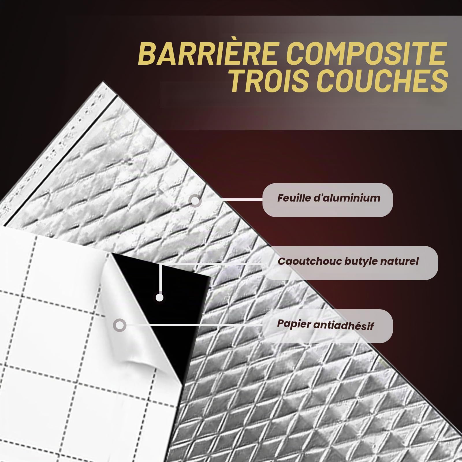 Lot de 33 tapis d'insonorisation pour voiture - 450 x 250 x 2 mm - En aluminium et butyle - Auto-adhésifs - En mousse d'isolation phonique - Ignifuge - Résistant à l'humidité - Imperméable