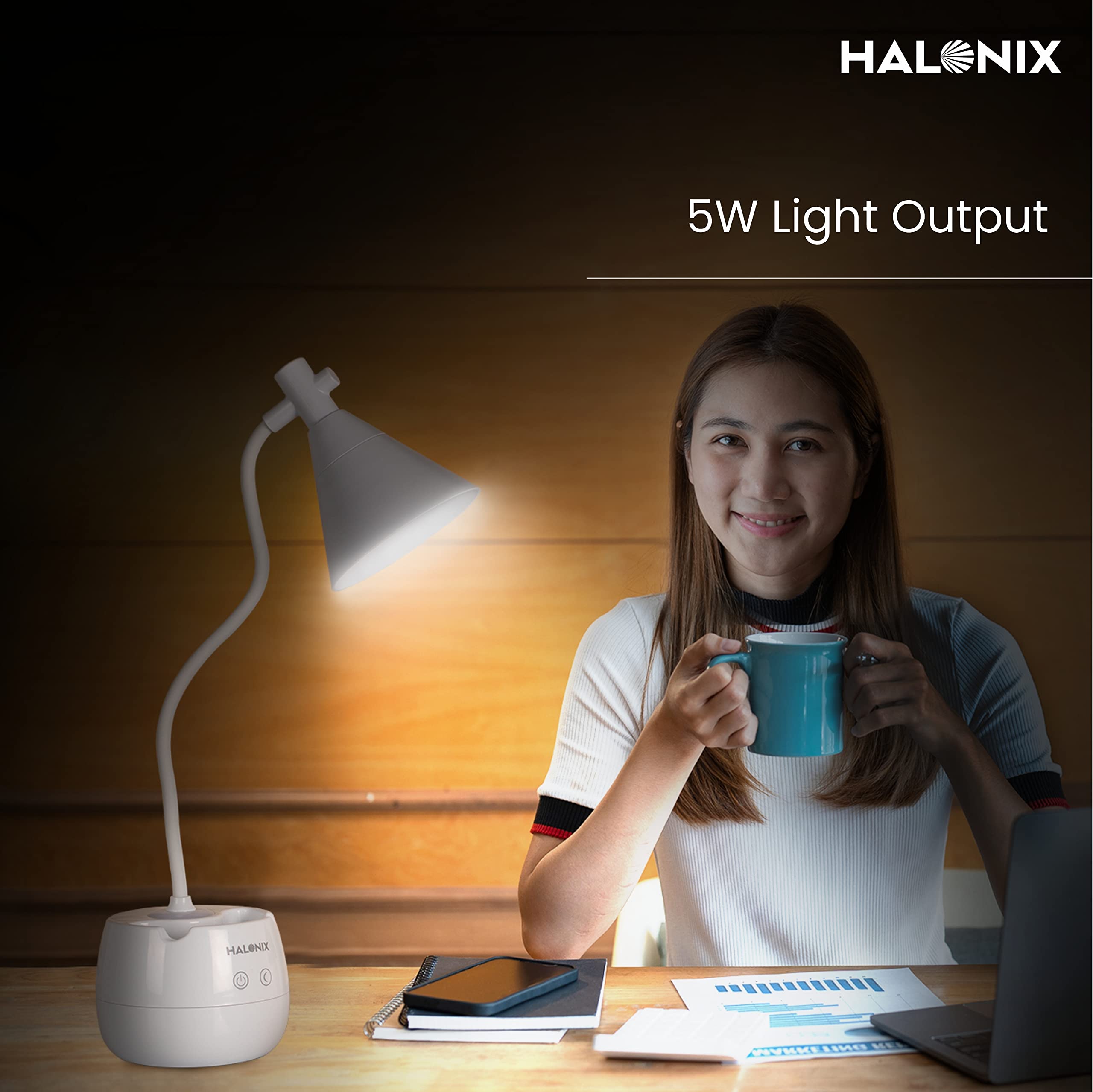 Buy Halonix Wood Ray Led Study Table Lamp - Rechargeable, Touch