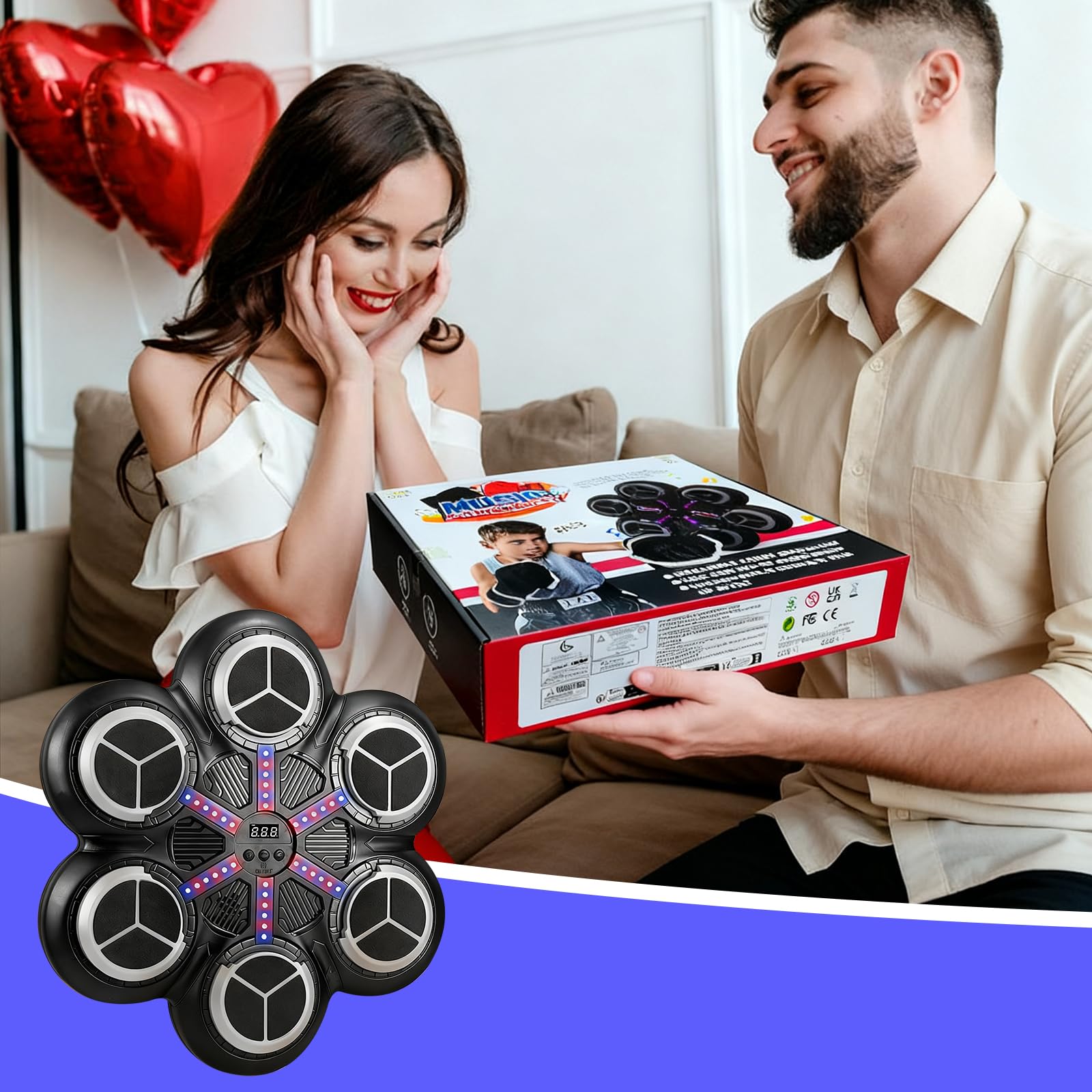 Music Boxing Machine, LED Máquina de Boxeo Electrónica con Guantes De Boxeos, 3 Modos de Entrenamiento, Soporta Bluetooth, Conteo Inteligente, Boxeo Pared Musical para Niños y Adultos