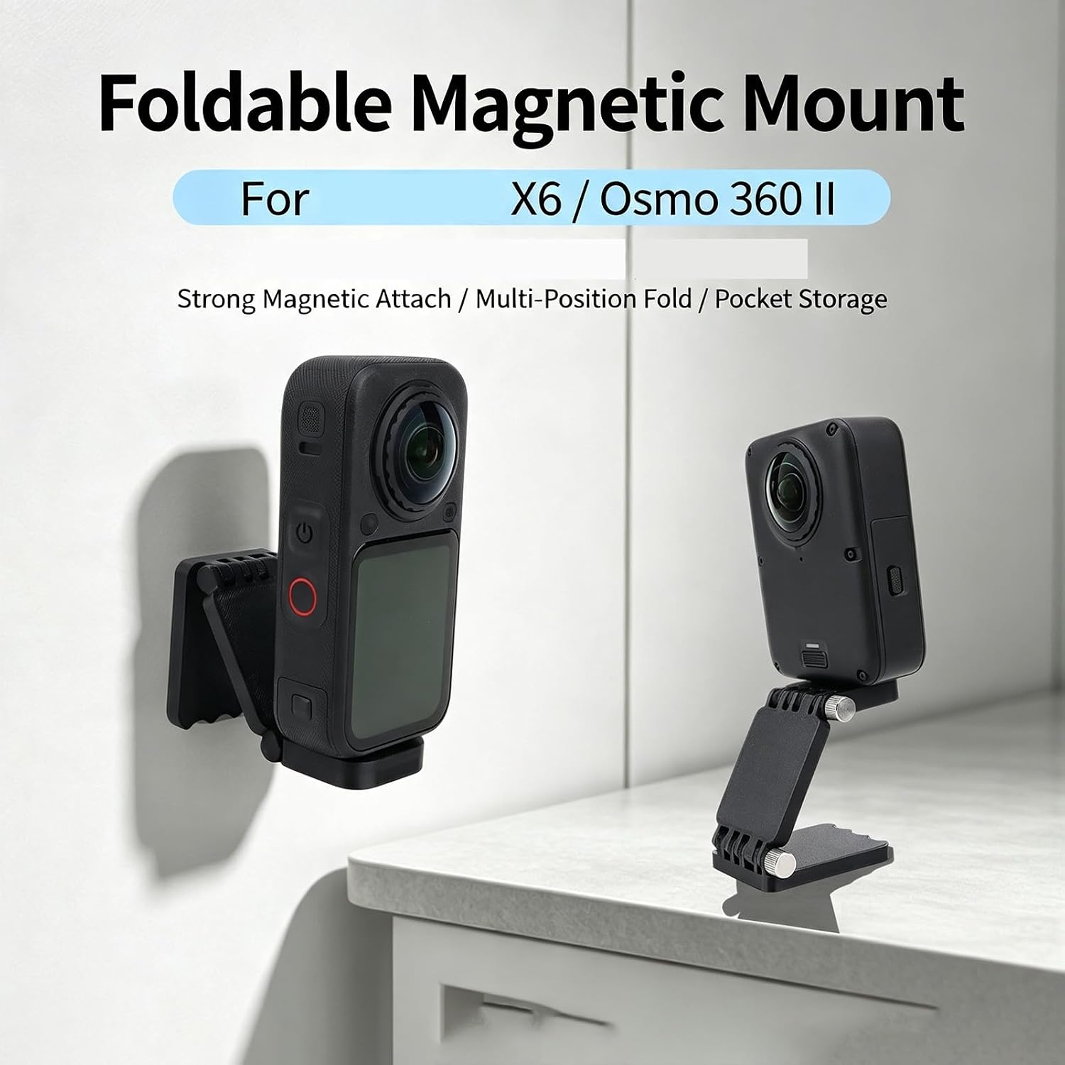 Foldable Magnetic Mount Compatible with Insta360 X6 & Osmo 360 II – Multi-Angle Adjustable Stand for Desktop, Wall & Handheld Shooting image 3
