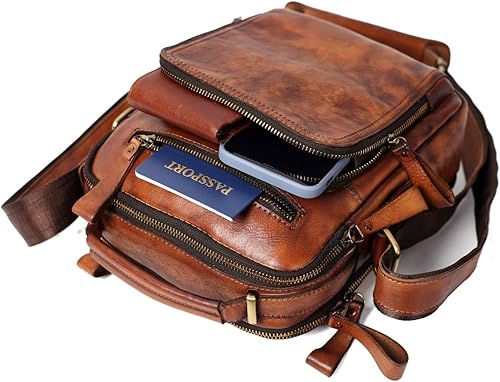 Miniatura 6 de EURYNOME Bolso de mensajero de cuero para hombres, bolso de cuero de grano completo para hombre
