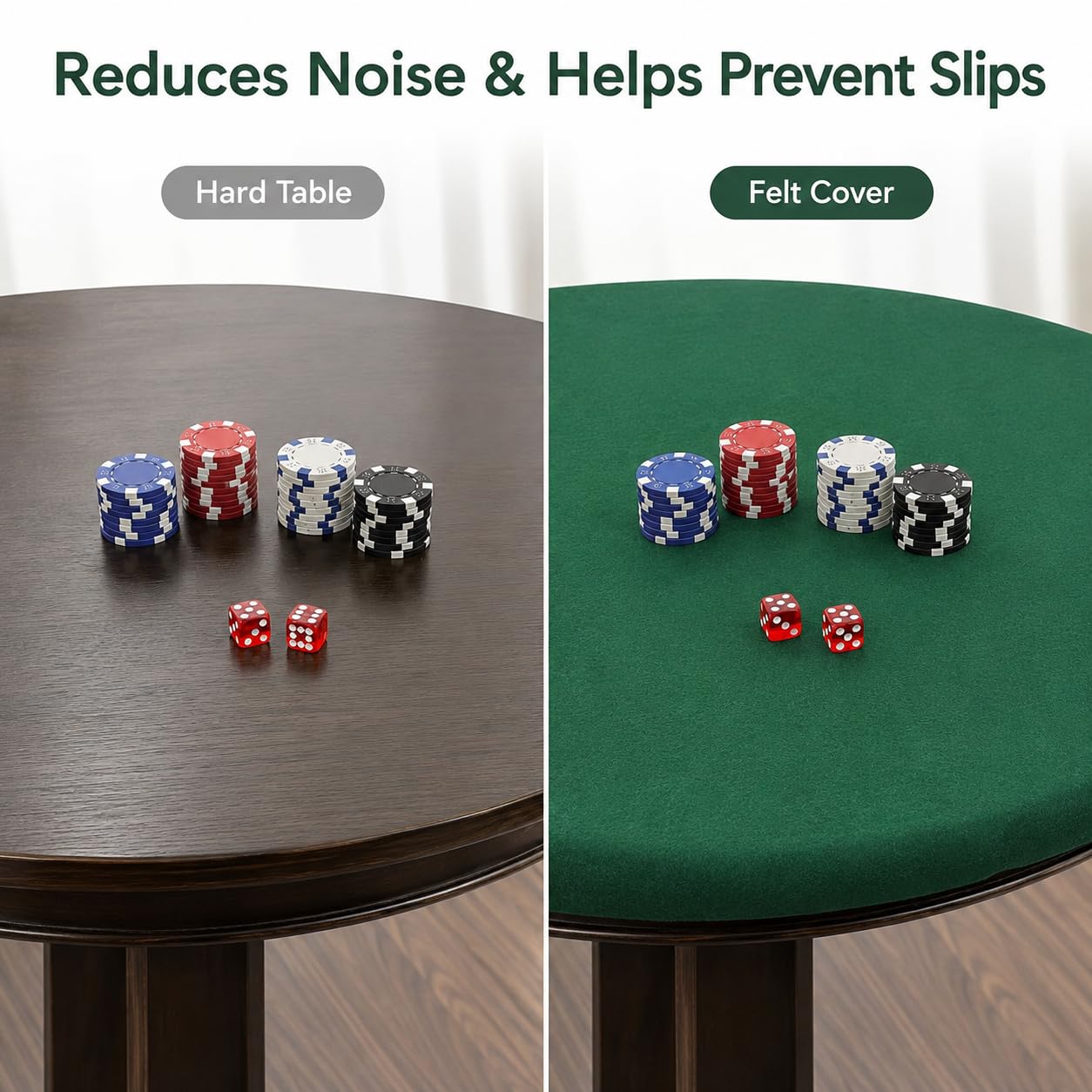 Katai – Cubierta Verde para Mesa de póker Estilo Casino – Fieltro elástico para mesas Redondas de 36 a 48" – Antideslizante y Reduce Ruido – Incluye 6 Posavasos
