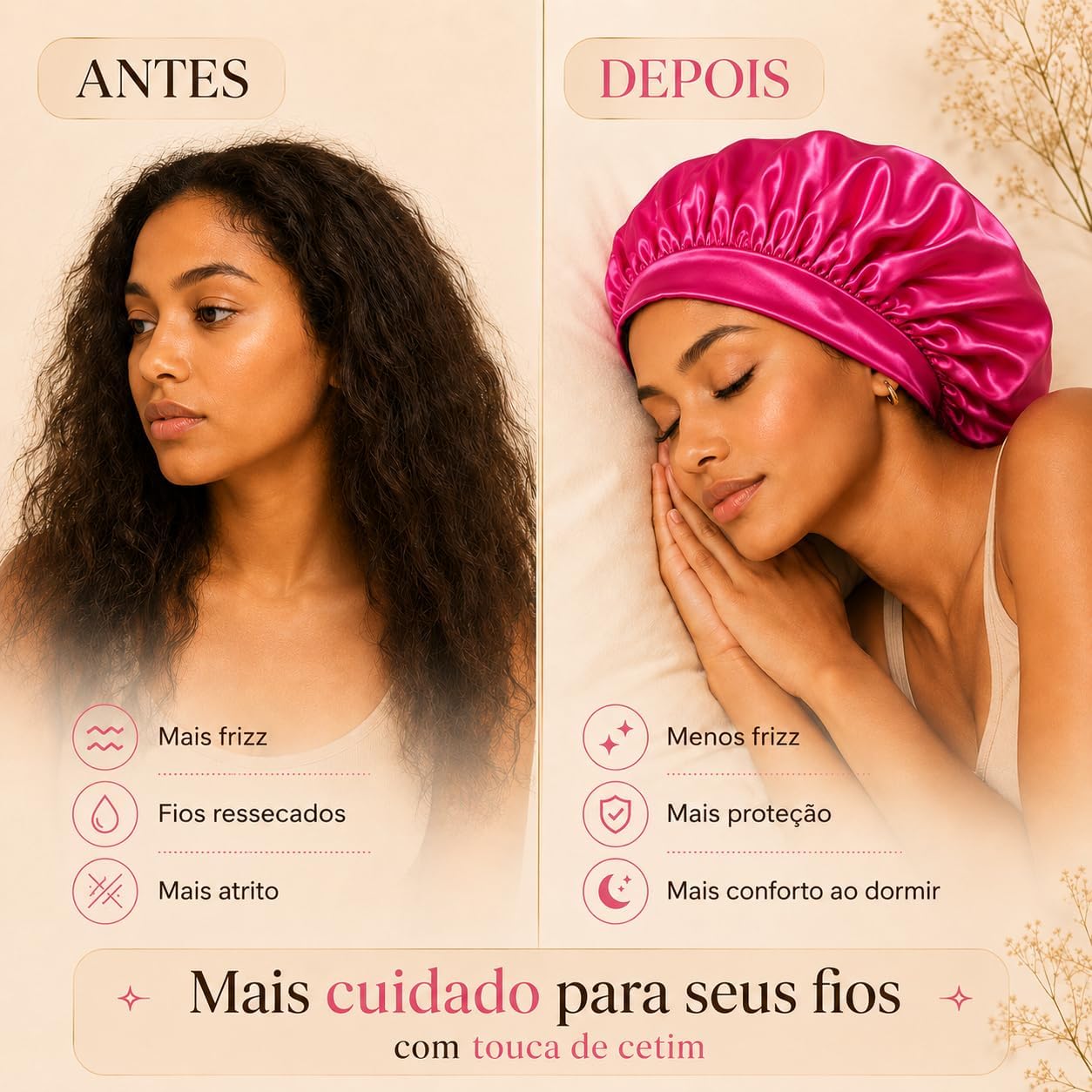 Touca de Cetim Premium Dupla Face com Faixa Larga, 32 Centímetros Touca de Cetim Premium Dupla Face com Faixa Larga, 32 Centímetros