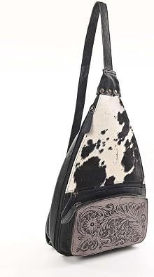 Serenade Sling Cowhide Hair on Crossbody Bag - Hand Tooled Unisex Sling Backpack