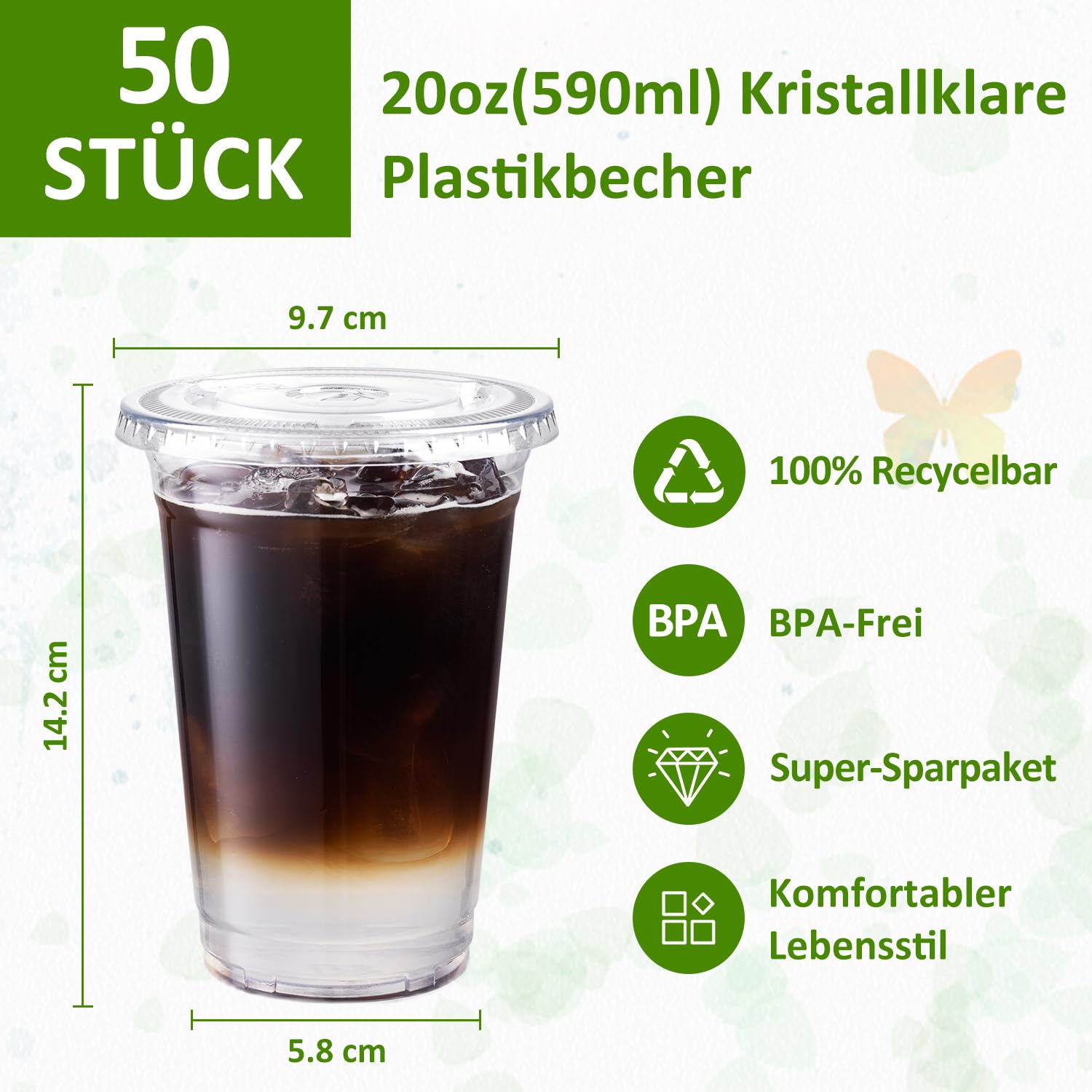 Eupako 50 sztuk 590 ml kubki plastikowe jednorazowe