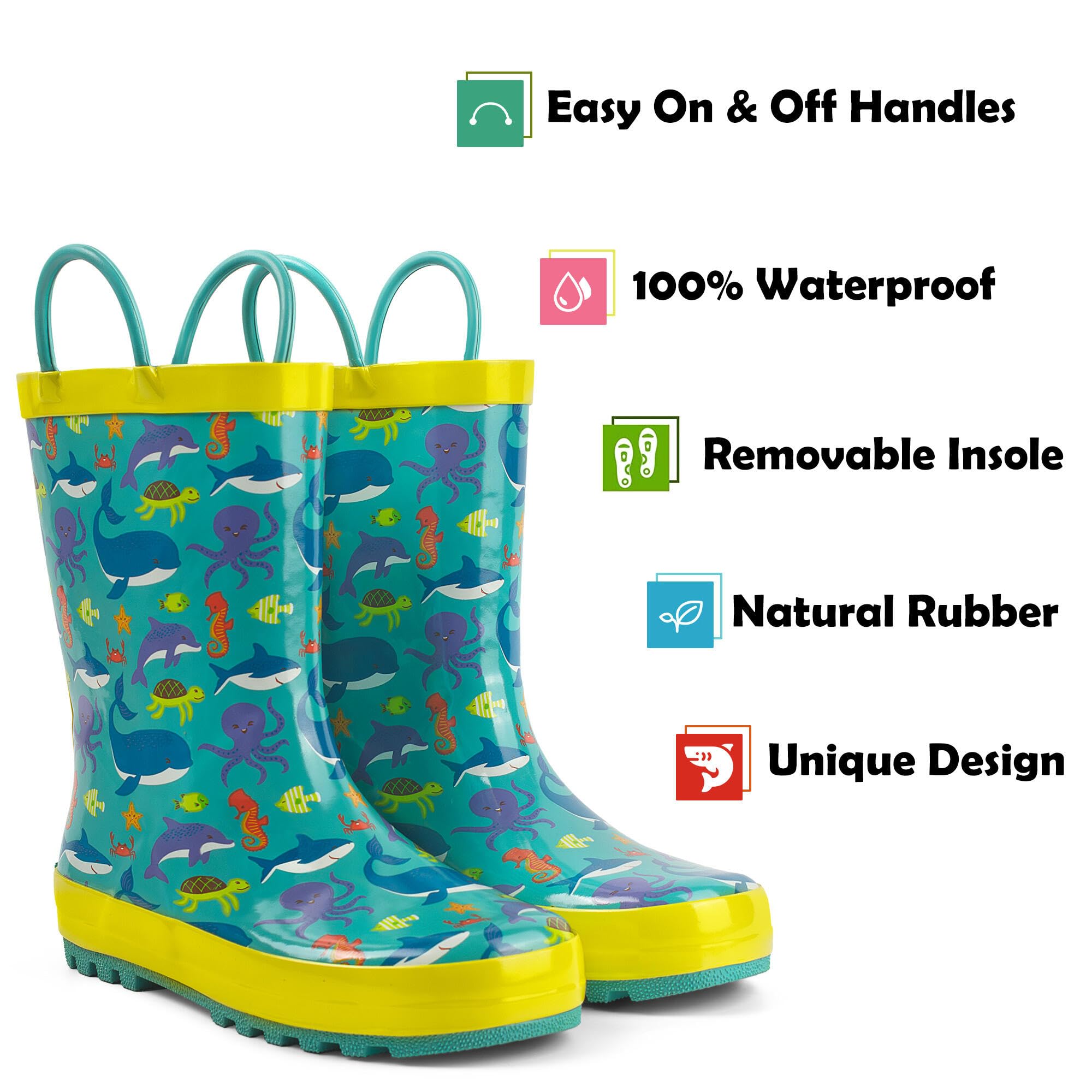 Landchief Toddler Rain Boots, Kids Rain Boots Waterproof Rubber Boots For Girls