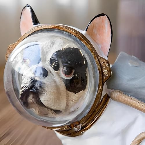 Miniatura 3 de Ni-JASW Estatuas de astronauta Bulldog francés de 7 pulgadas, decoración temática del espacio exterior para mesa y estante de escritorio