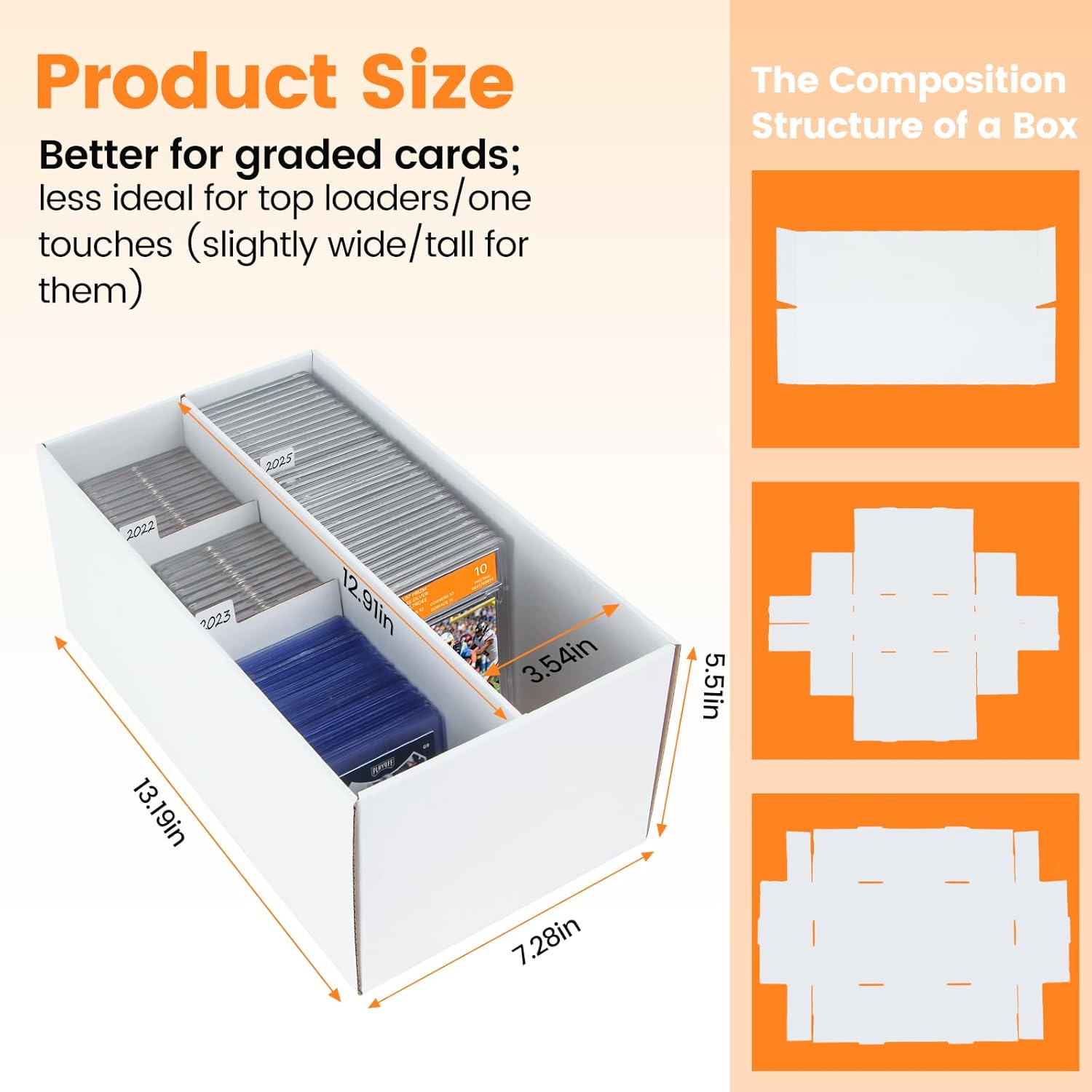 2 Pack Graded Trading Card Storage Box - 2 Rows Graded Card Case, Divided Cardboard Boxes for Sports Card Storage, Compatible with PSA/GMA/CSG/SGC/HGA