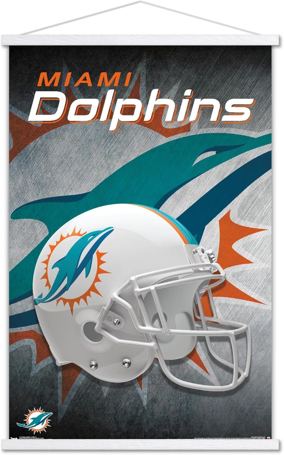 Trends International NFL Miami Dolphins - Helmet 18 Wall Poster, 22.375" x 34", Premium Print and Black Hanger Bundle