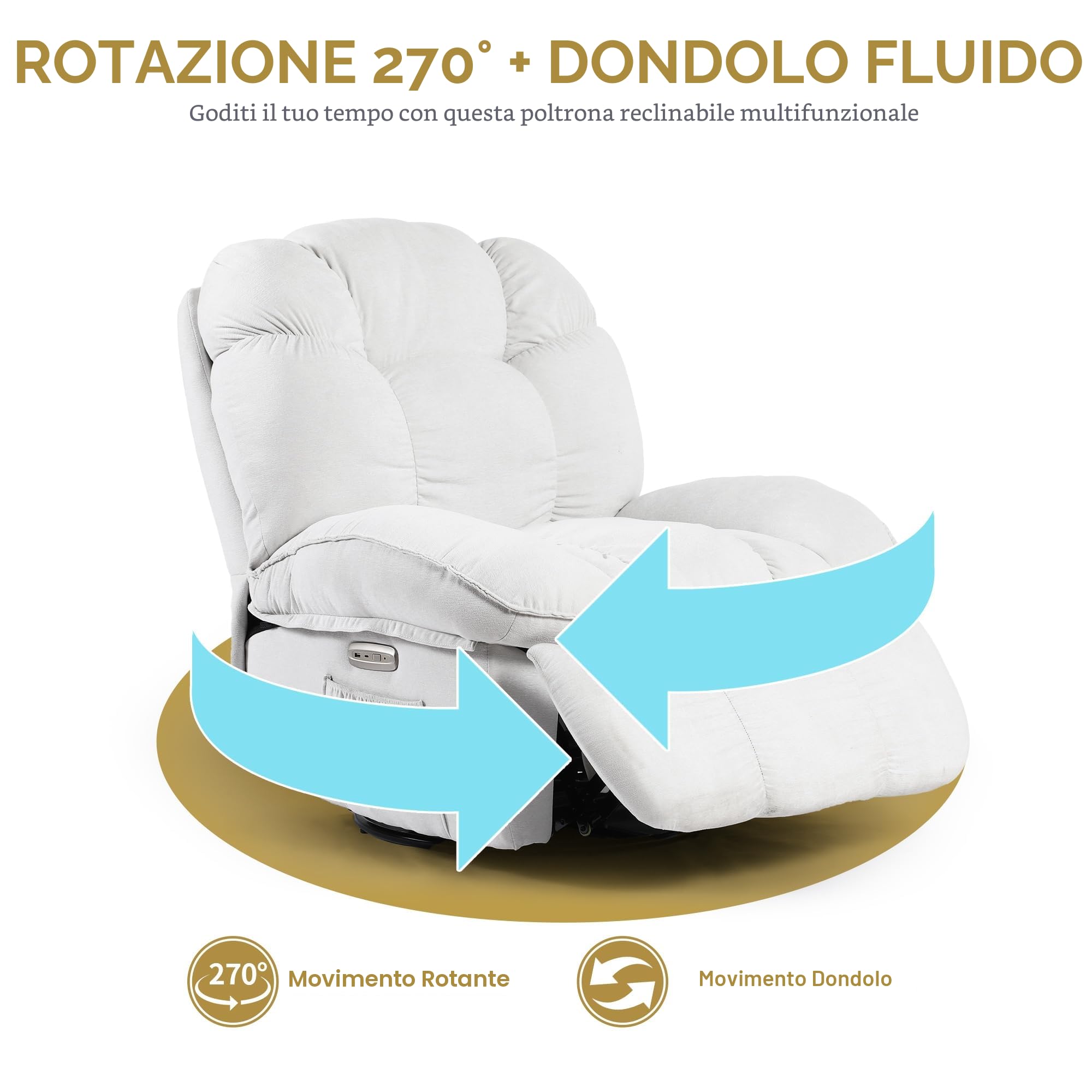 Poltrona Relax Elettriche, Poltrona Rilassante con Riscaldamento Massaggiante, con Porta di Ricarica USB-A e USB-C per Camera da Letto, Salotto, Sala Studio (Bianco)