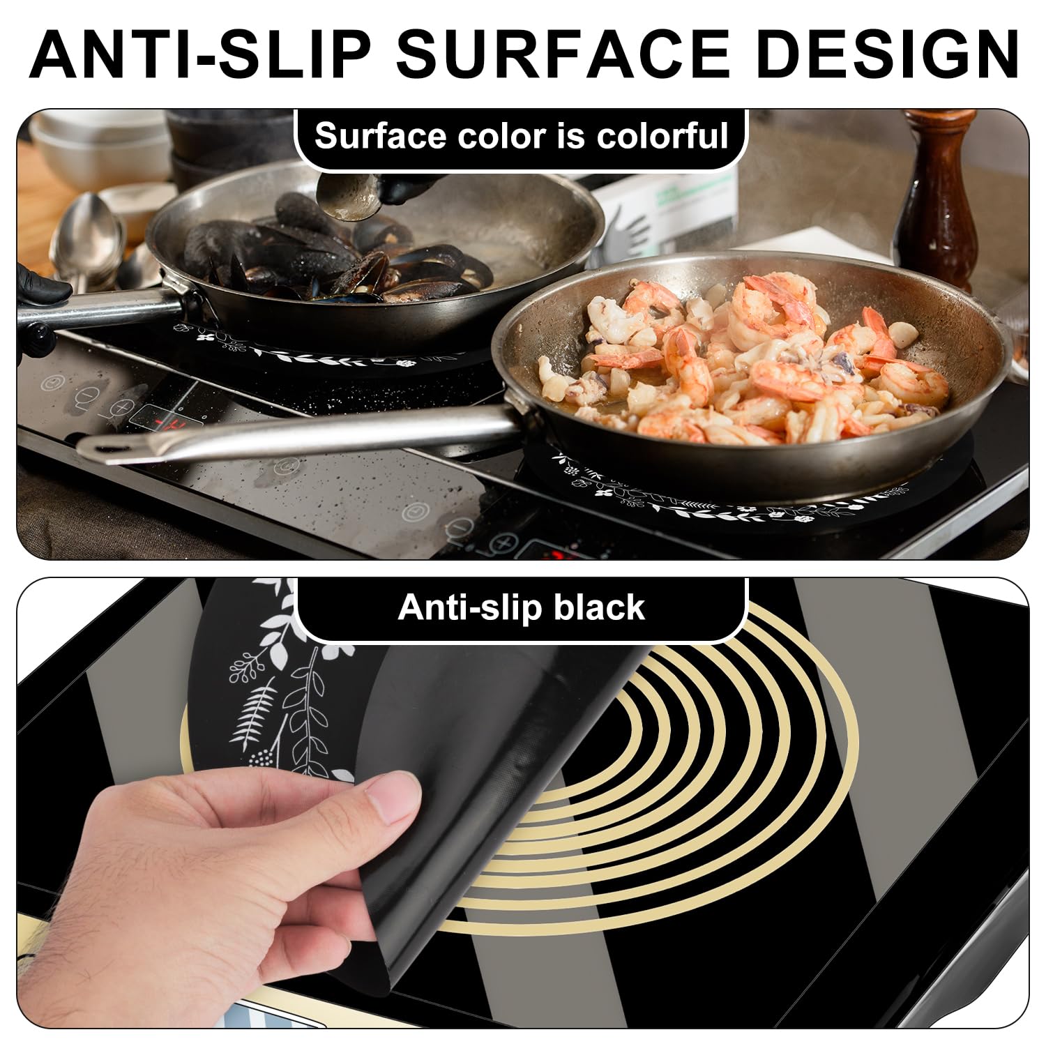 Tappetino Silicone Per Piano Cottura A Induzione - Antiscivolo, Resistente Al Calore Fino A 250&deg;C, 3 Pezzi Nero