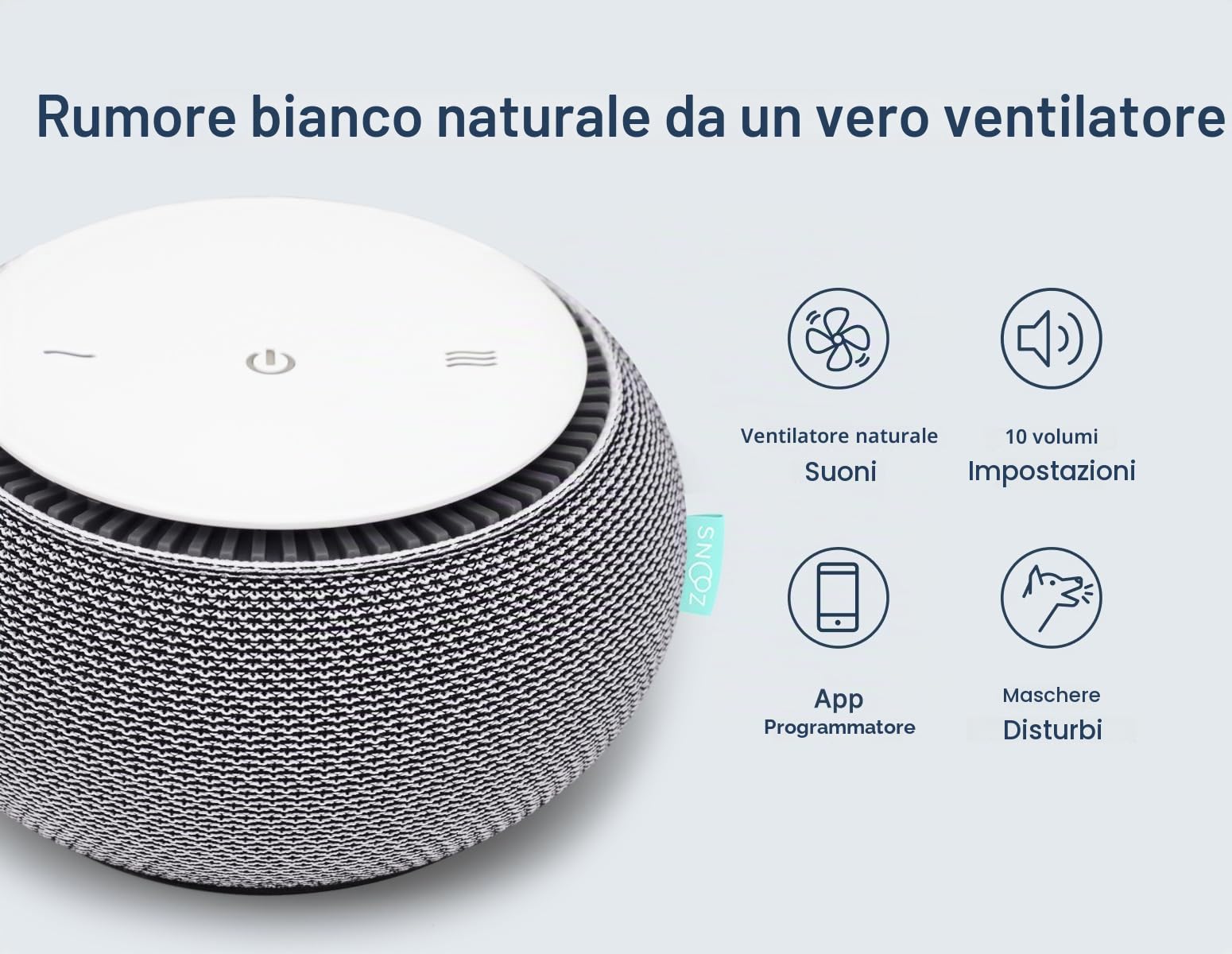 Snooz White Noise Sound Machine - Dispositivo per suoni di rumore bianco senza loop, telecomando basato su app, spegnimento con timer e luce notturna