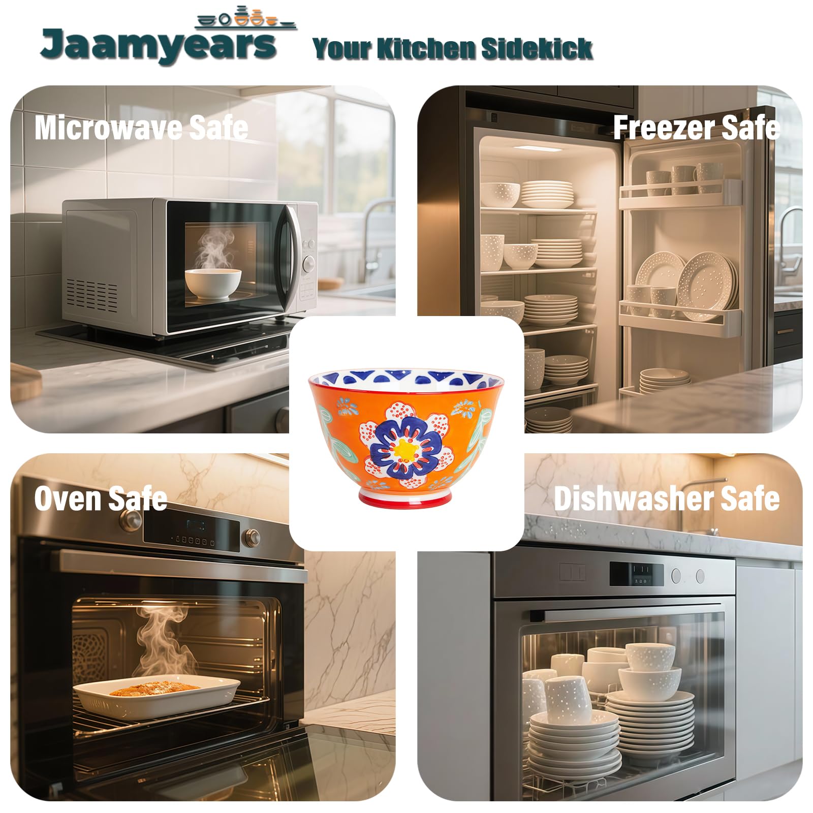 Zestaw 4 misek ceramicznych, nadają się do kuchenki mikrofalowej, porcelanowe miski do zupy, wszechstronne miski z kamionki na płatki śniadaniowe, ryż, sałatkę, niezbędne naczynia obiadowe