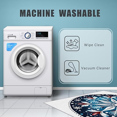 Miniatura 5 de Retro 70s Rug 4x5 Washable with Floral Polka Dot Design, Ultra Thin Soft Area Rugs for Bedroom, Living Room, Retro 70s Room Decor Indoor Carpet, Non