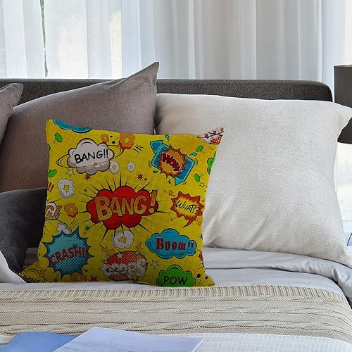 Miniatura 7 de HGOD DESIGNS Funda de cojín cuadrada para cojín, diseño de superhéroes, diseño de caricatura, de algodón, lino, con diseño de burbujas de discurso