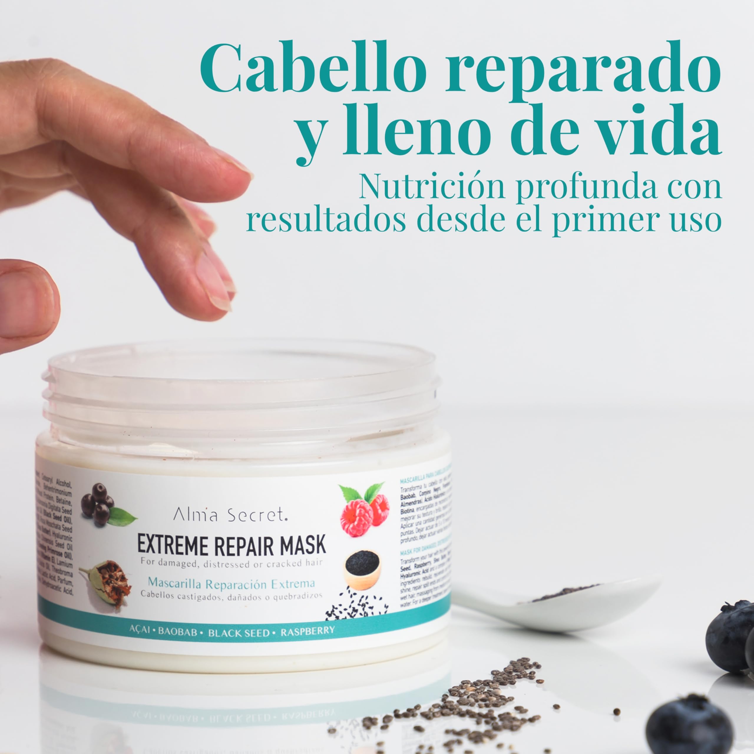 Alma Secret Extreme Repair - Mascarilla pelo reconstructora fibra capilar - tratamiento reparación capilar - apta Método Curly - Hialurónico Biotina Proteínas - Cabello dañado 250 ml