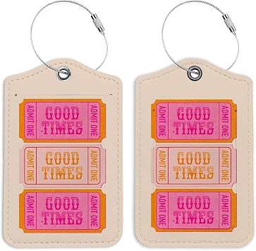Preppy Pink Luggage Tags for Suitcases, Good Times, Luggage Tag, Back to School, Trendy Girly 2 Pack Travel Luggage Tag, Teen Girls Gifts Suitcase Tags
