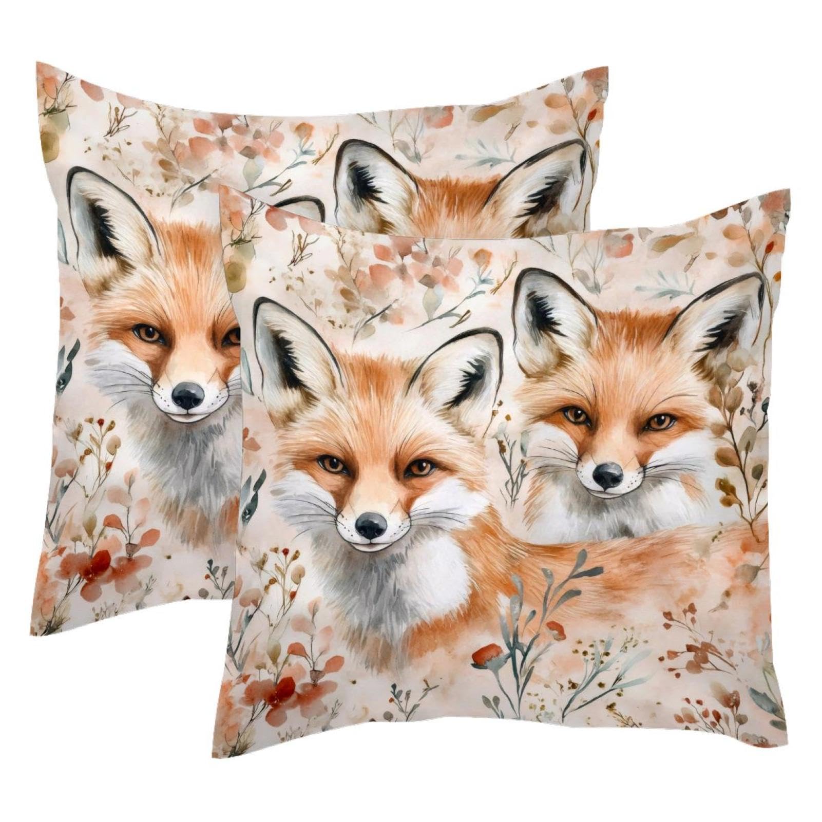 Housse de coussin velours 50x50 lot de 2 pour taie oreiller salon canapé motif renard