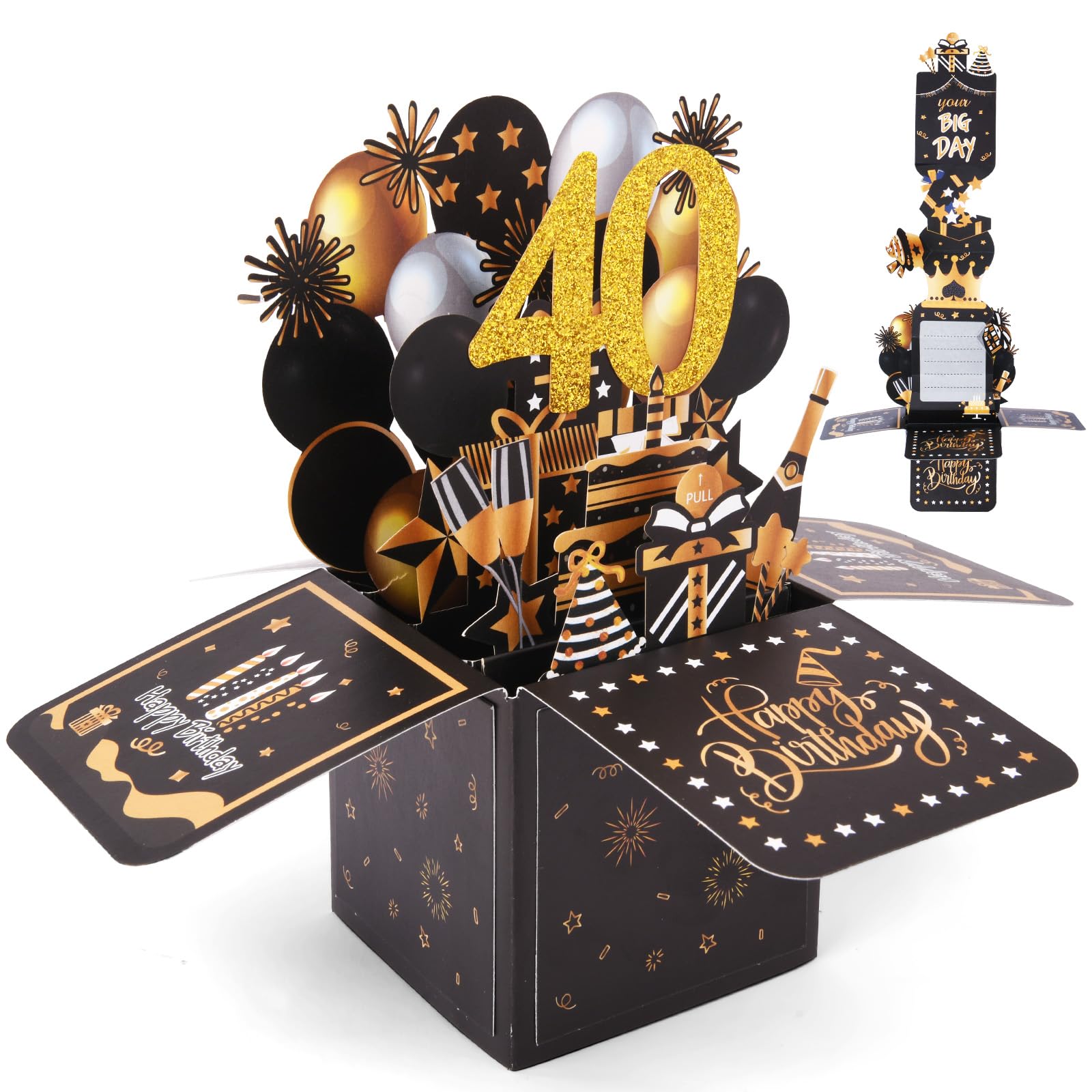 OFFCUP Happy 40th Birthday Pop-Up Greeting Card, 40 Years Old Birthday Card with Notes & Envelope, 3D Pop-Up Cards Gifts for Wife Husband Mother Father Women Men Friend (Pull-out Style)