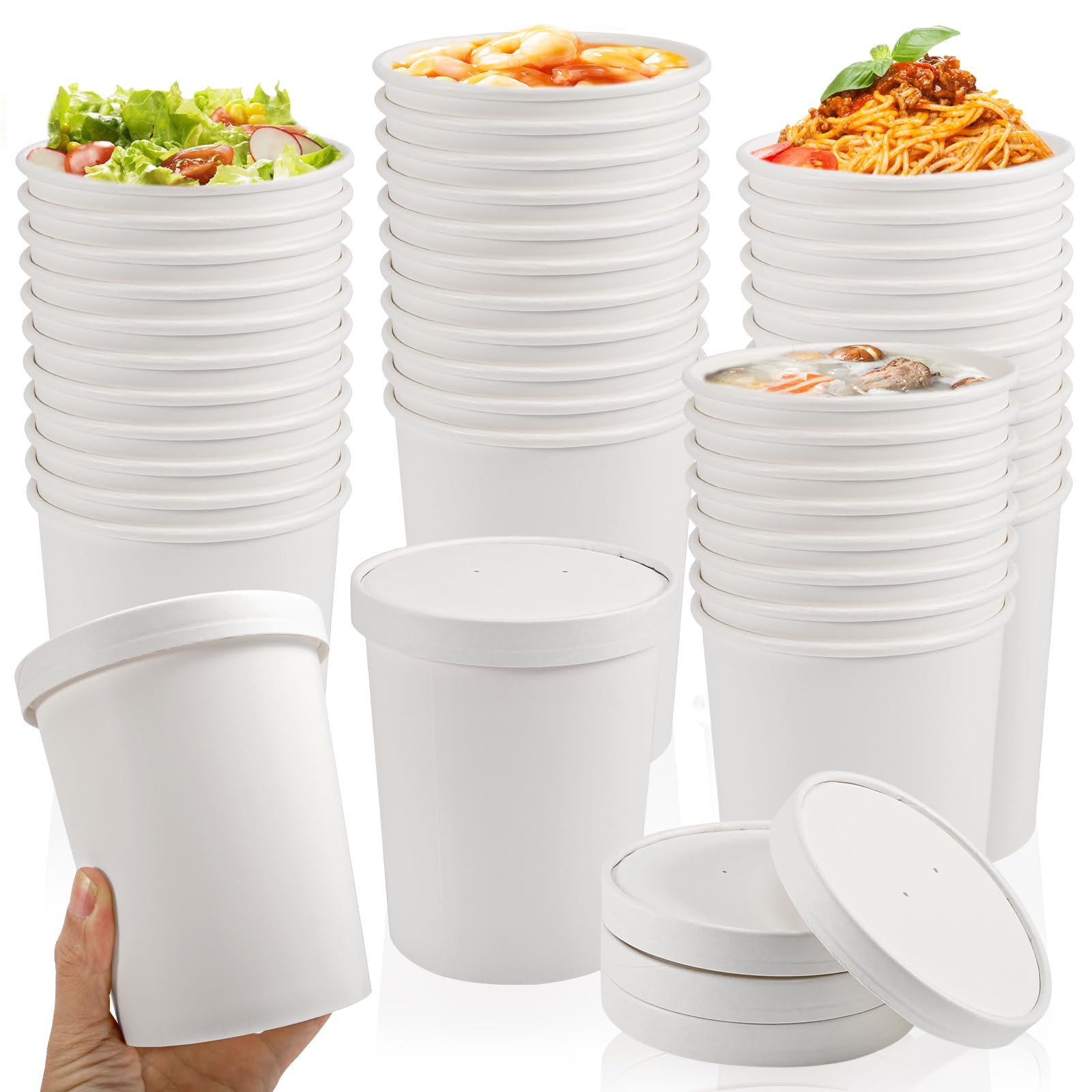 Récipients à soupe en papier kraft avec couvercle ventilé - Lot de 50 gobelets jetables de 400ml