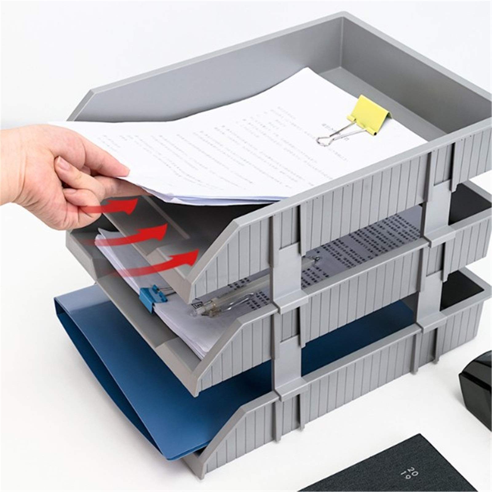 Bandejas archivadoras, Estantería sobre la mesa, caja de almacenamiento de carpetas multicapa tipo cajonera A4, suministros de oficina, almacenamiento de datos, caja de archivos(Grey)
