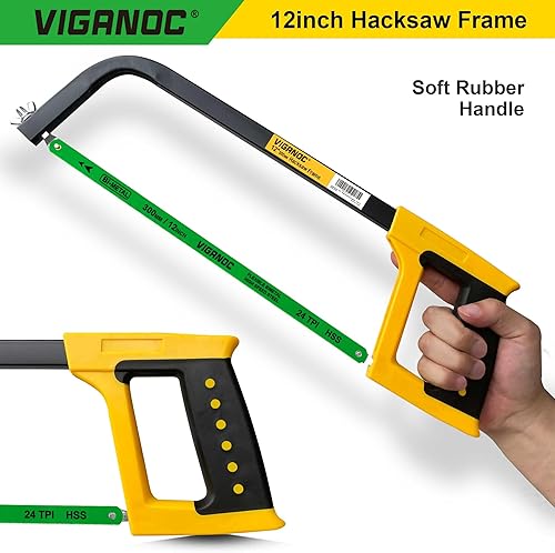 Miniatura 3 de Sierra de mano, sierra para metales de 12 pulgadas con hoja bimetálica de 24 TPI, marco de sierra de mano de alta tensión adecuado para metal,