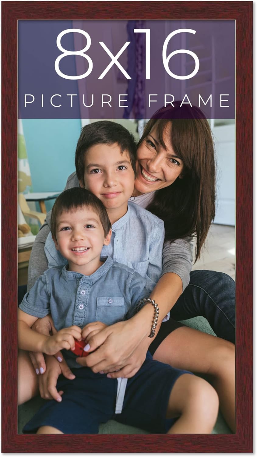 8x16 Frame Brown Solid Wood Picture Frame Width 0.75 Inches | Interior Frame Depth 0.5 Inches | Dark Wood Traditional Photo Frame Complete with UV Acrylic, Foam Board Backing & Hanging Hardware