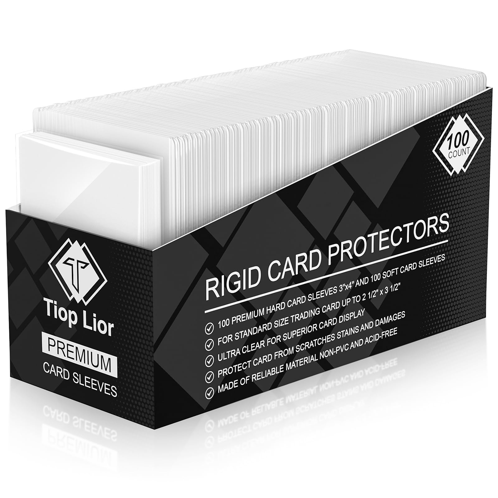 100 Card Sleeves Toploaders for Cards, 3"x4" Baseball Card Protectors Hard Plastic, 35pt Card Holders for Baseball Cards, Football Cards (100 Toploaders + 100 Clear Sleeves)