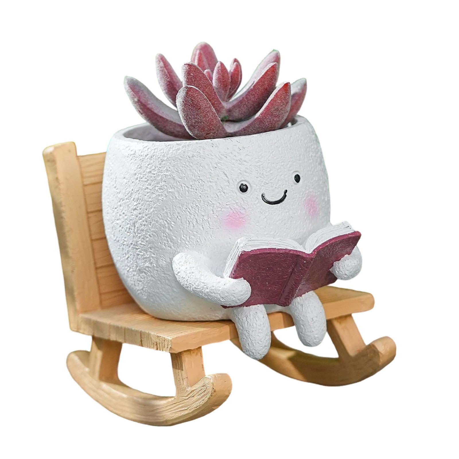 ljhnba Sit Rocking Chair Succulents Flower Pots with Drain Hole Smiles Faces Planter Pots Cartoon Resin for Indoor Indoor Planter