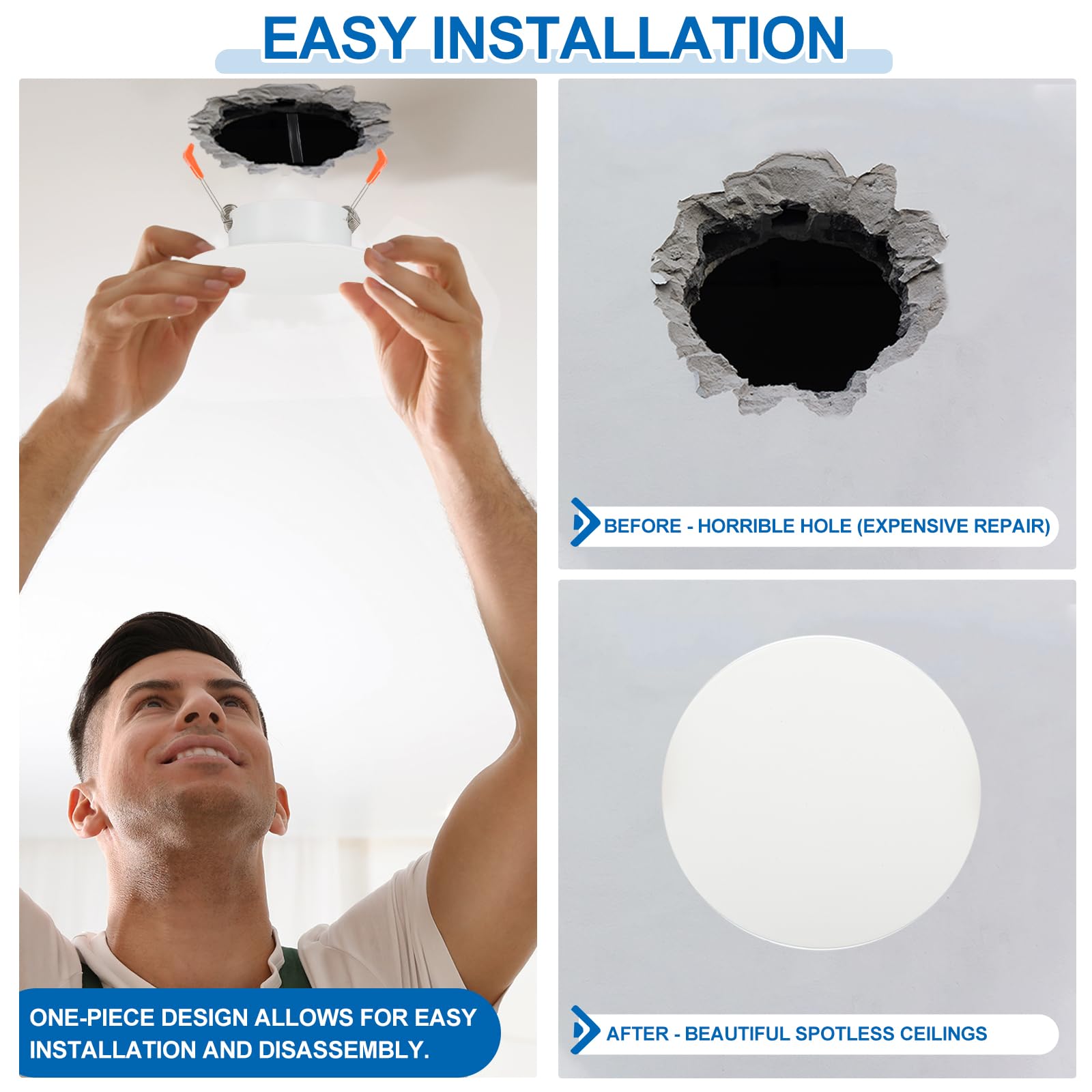 PATIKIL Piastra Copertura Soffitto In Metallo Bianco Opaco - Per Fori Tondi Da 55 A 70 Mm, Con Molle A Clip - 2