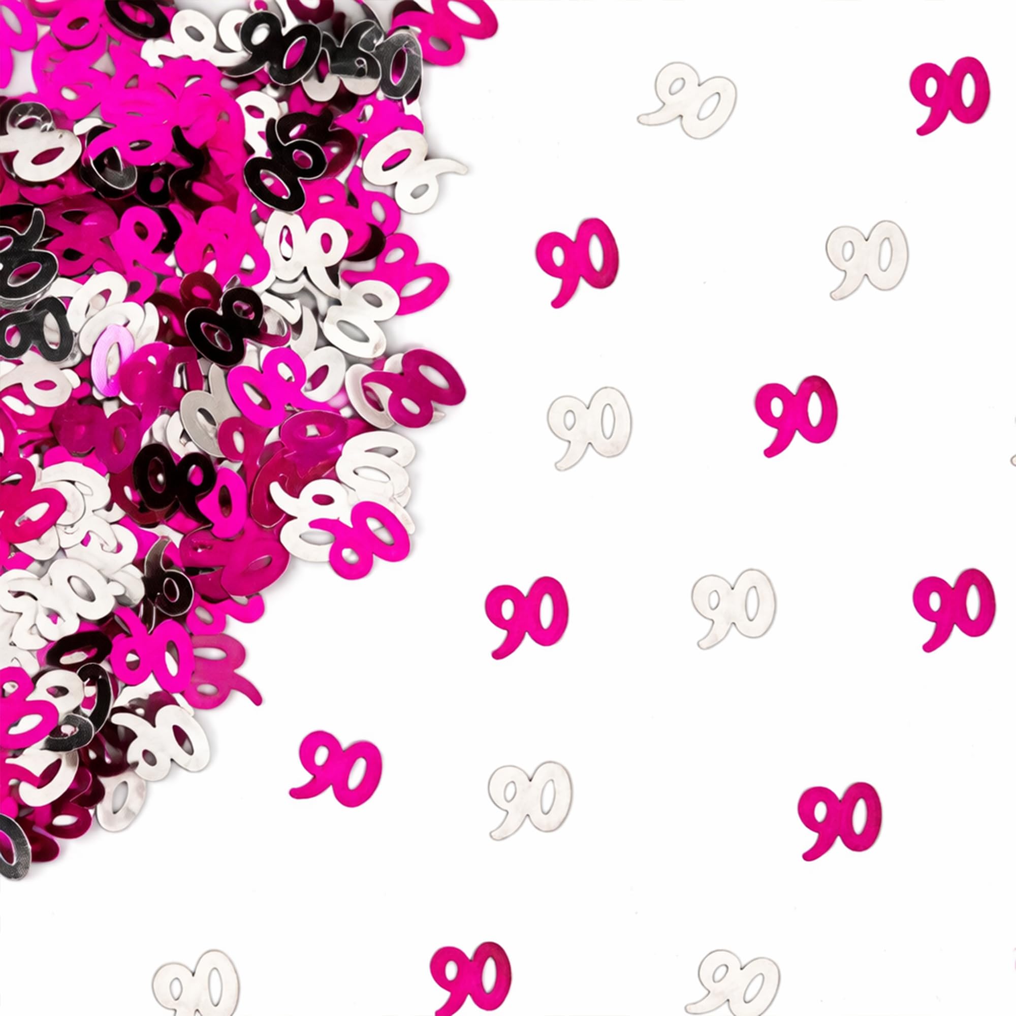 28g Pink & Silver 90th Birthday Confetti Foil Metallic Glitz Table Scatter Sprinkles Age Bday Party Decorations