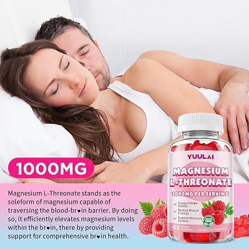 Miniatura 4 de Gomitas de magnesio L-treonato, sin suagr de 1000 mg de magnesio, suplemento de treonato de magnesio para niños y adultos, apoyo muscular y sistema