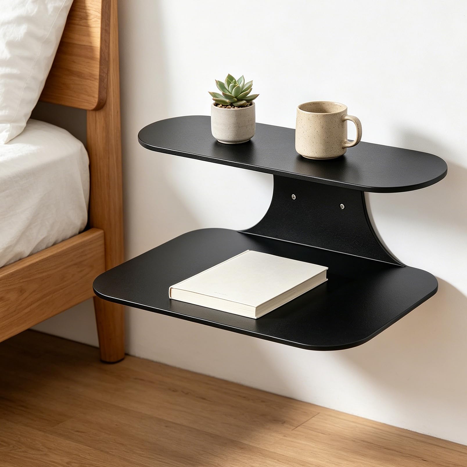 2 comodini sospesi sospesi 39 x 19cm,mensola parete sottile con 2 ripiani | Moderno, in metallo nero, antigraffio, antiurto e antiurto, da appendere, tavolo da toeletta o credenza