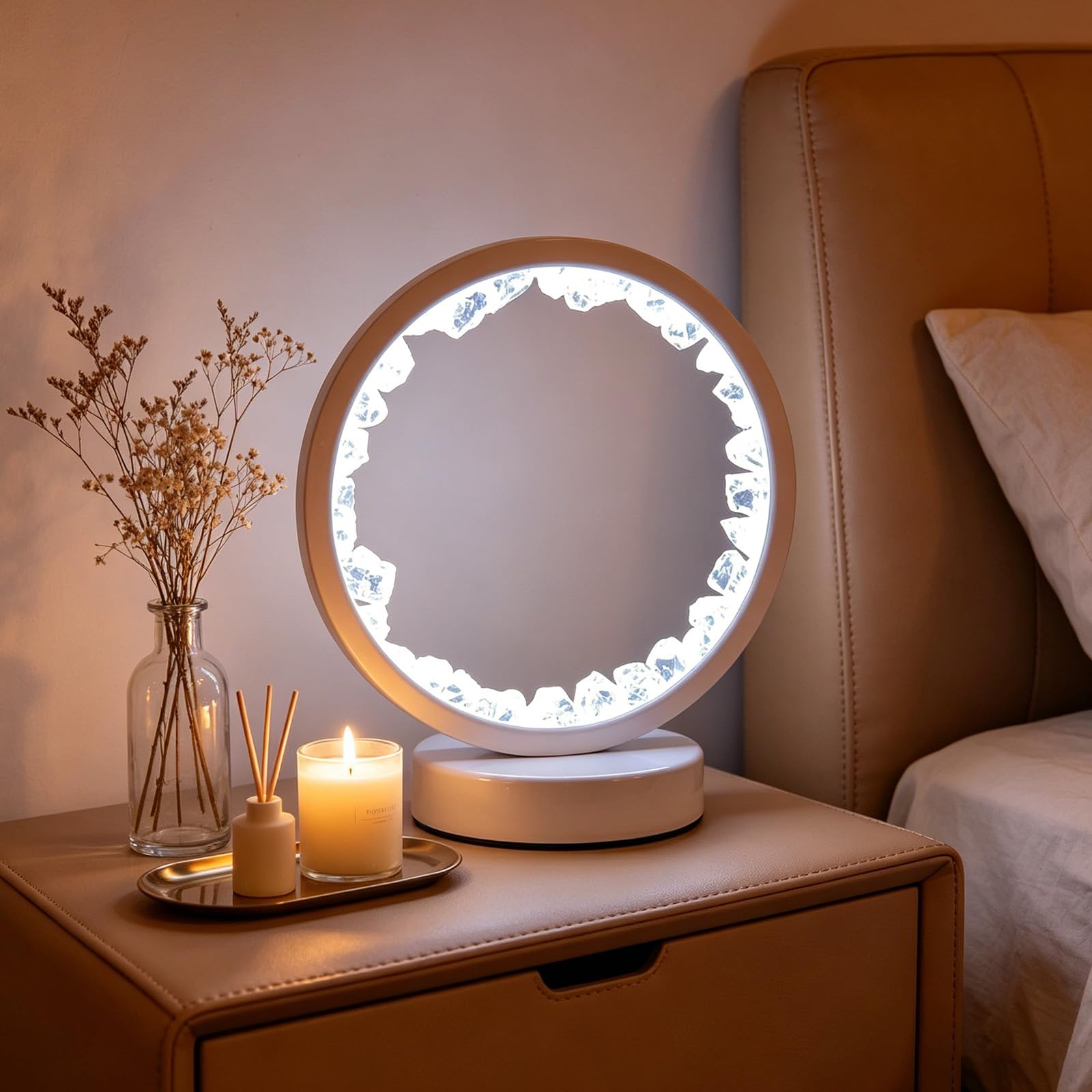 Clear Quartz Crystal LED Table Lamp USB Dimmable Healing Stone Night Light Natural Crystals Light for Children's Room Gym Balcony Relaxation Christmas Gift W 7.09 in x H 8.66 in(White Crystals White)