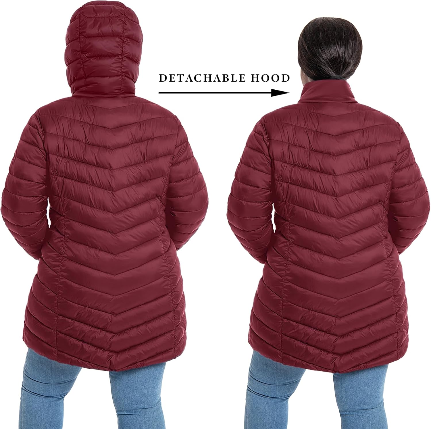Women's Plus Size Packable Puffer Jacket 1X-6X Lightweight Winter Puffer Coat - Image 3