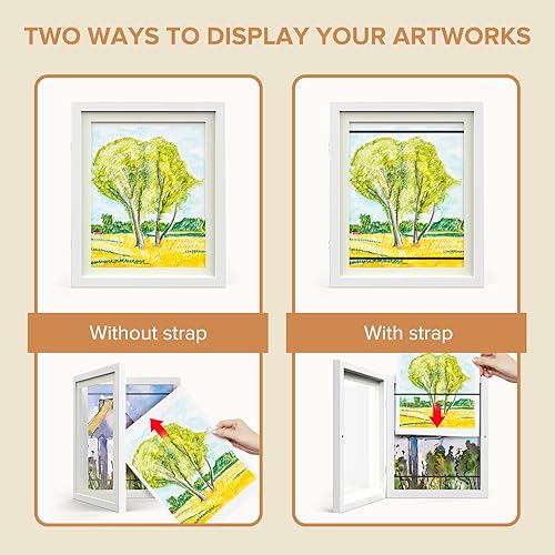 Miniatura 5 de Paquete de 4 marcos de arte para niños, marcos de arte para niños, exhibidores intercambiables de 8 x 10.5 pulgadas con paspartú o de 9 x 12