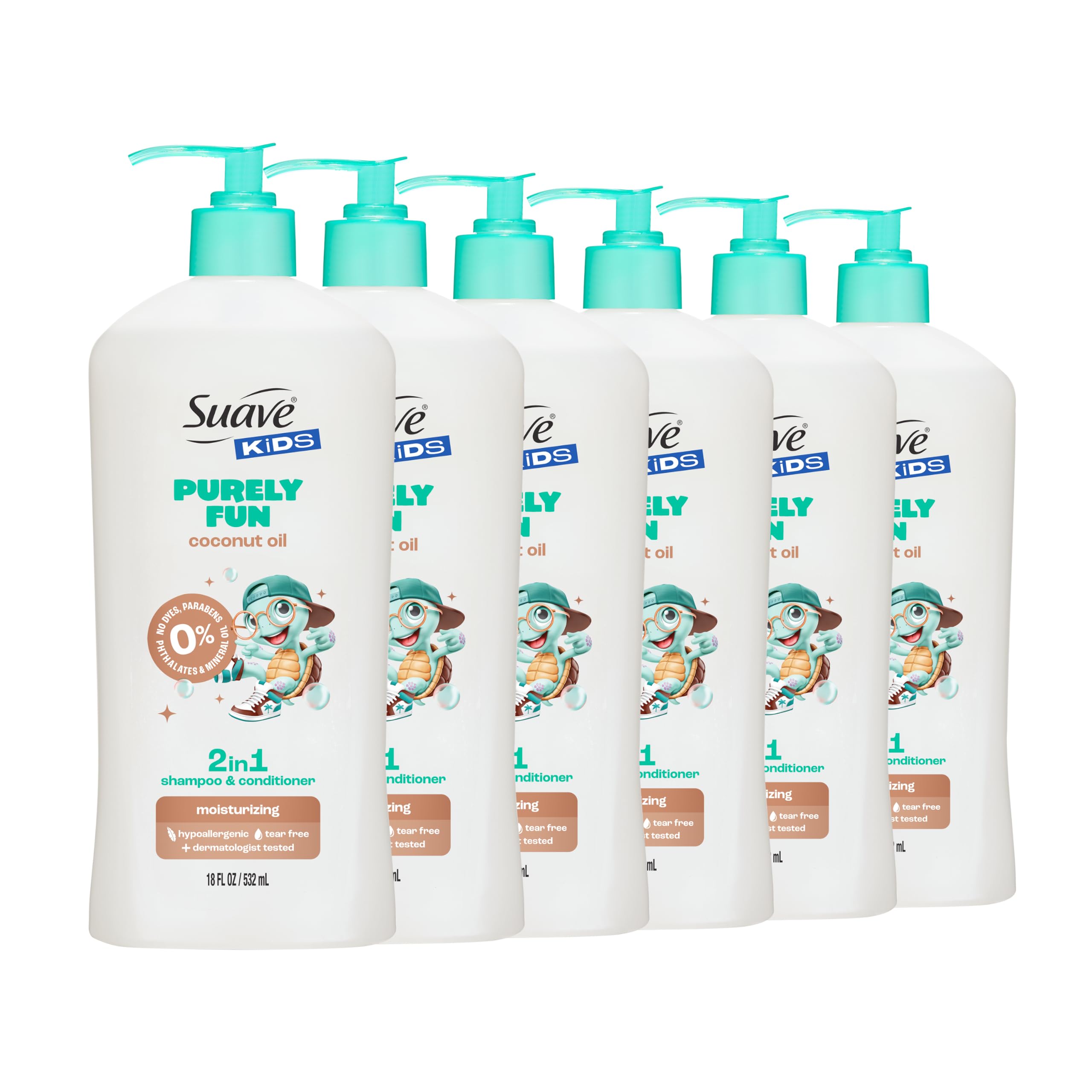 Suave Purely Fun Kids 2 in 1 Shampoo and Conditioner, 18 fl oz, 6-Pack