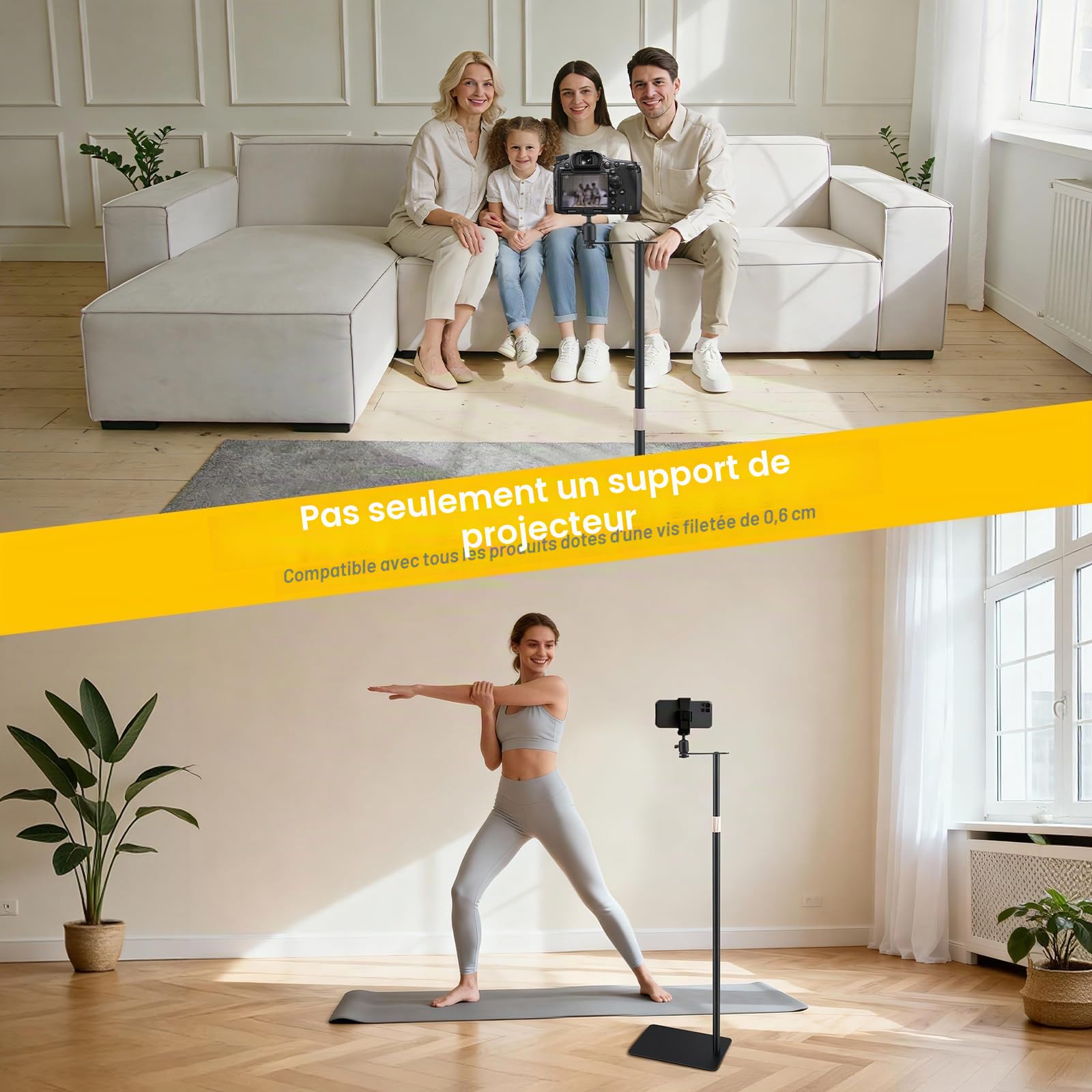 Support pour Vidéoprojecteur, Pied avec Rotation 360°, Derrière Canapé Contre le Mur, Charge 5kg, Hauteur Réglable 30-130cm, Projector Stand pour Maison, Bureau, Extérieur