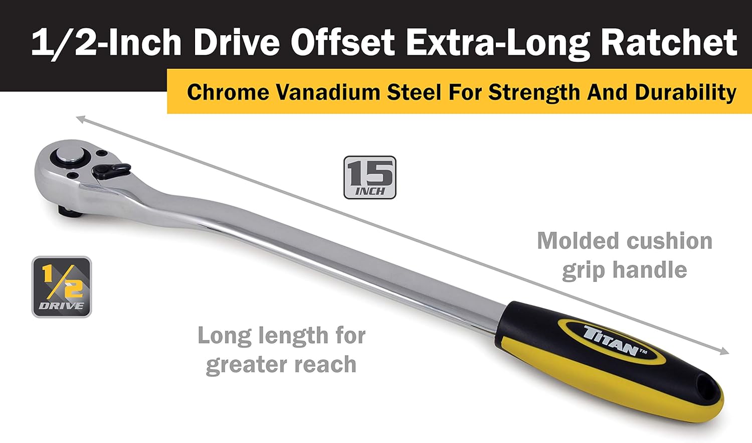 Titan 12046 1/2-Inch Drive x 15-Inch 36-Tooth Extra-Long Offset Ratchet