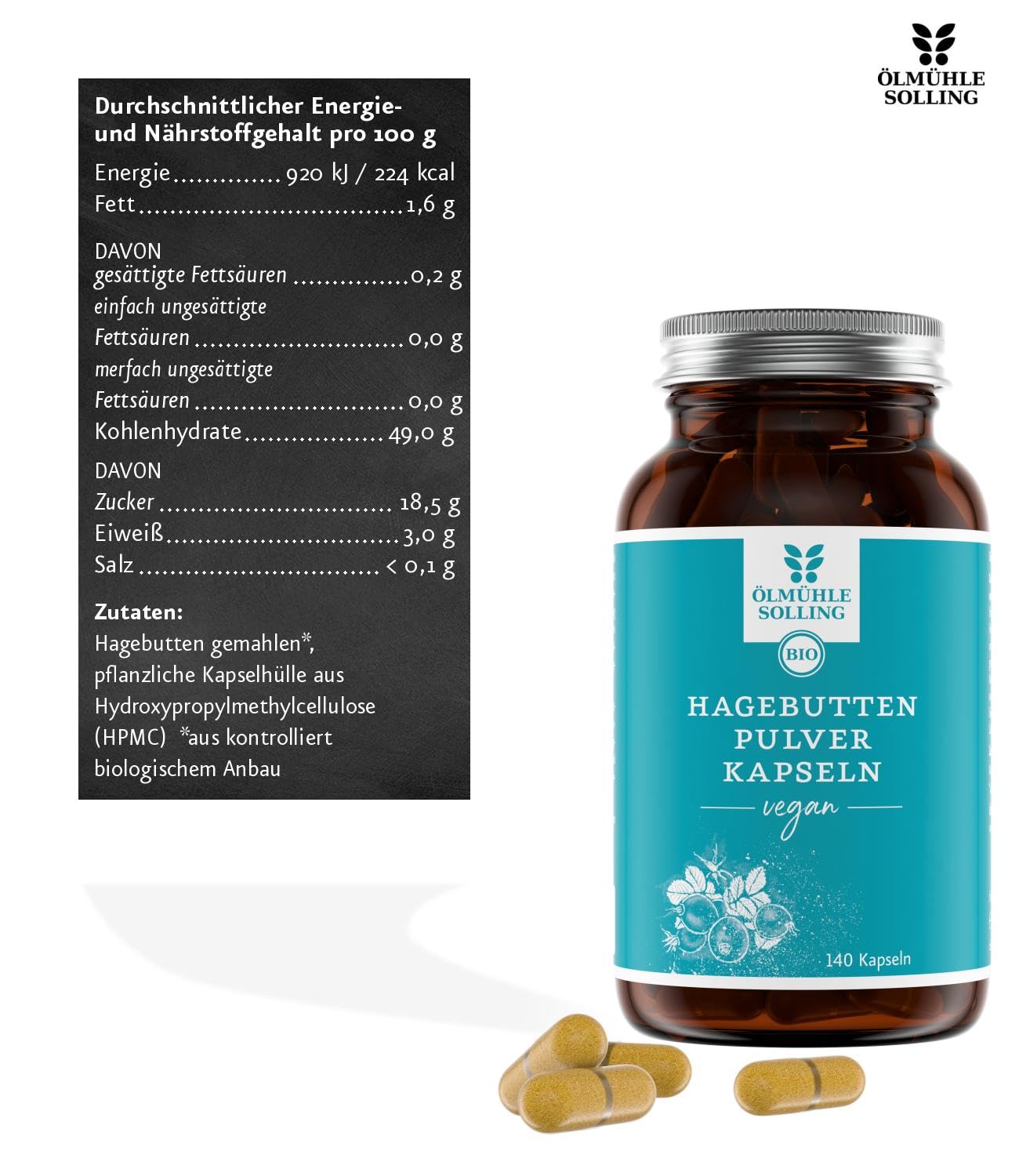 Ölmühle Solling Hagebuttenpulver fein vermahlen, 1er Pack (1 x 500 g)