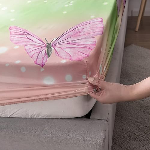 Miniatura 4 de CVHouse Juego de sábanas con diseño de mariposas arcoíris - Tamaño individual, 1 sábana encimera y 1 sábana bajera con 2 fundas de almohada - 4