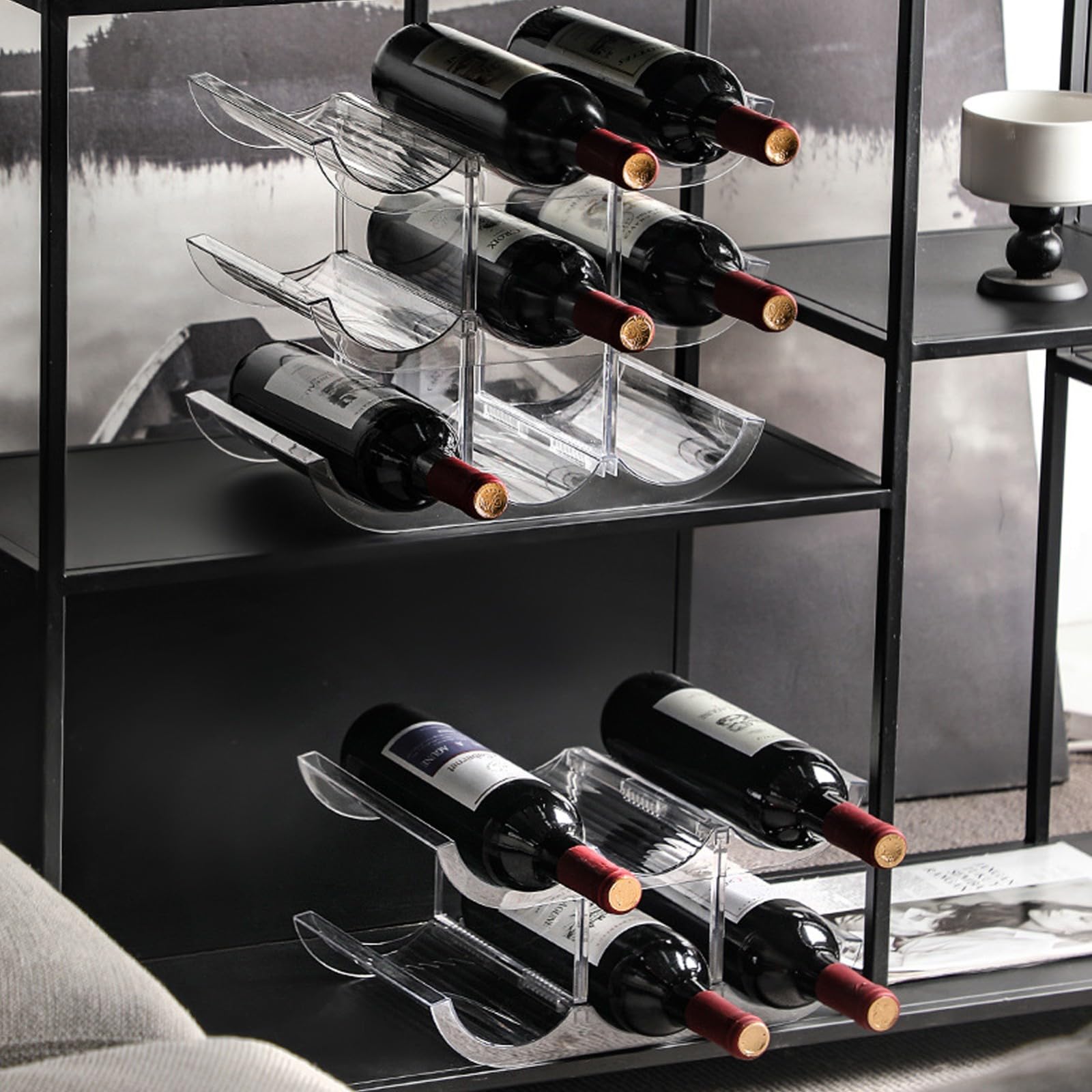 Organizador De Botellas, Mueble Botellero con Capacidad para 12 Botellas De Vino, Estantes para Vinos Transparente Apilables, Botellero Cocina, Adecuado para Armarios, Frigoríficos
