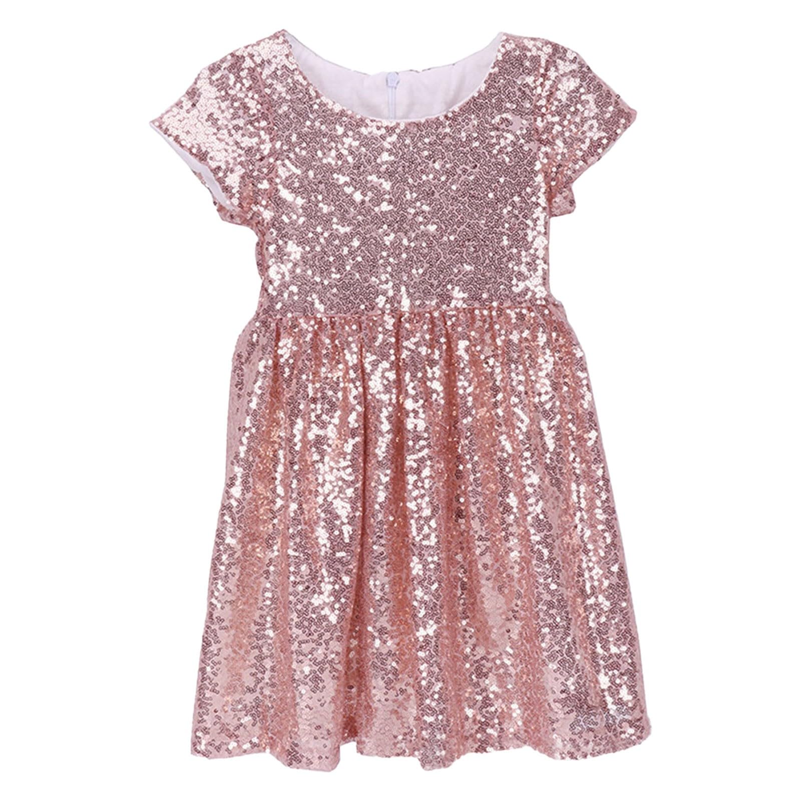 Generisch 2026 Mädchen Kleid Baby Kleinkinder Pailletten Kleid Kinder Party Kleid Brautjungfer Hochzeit Kleid